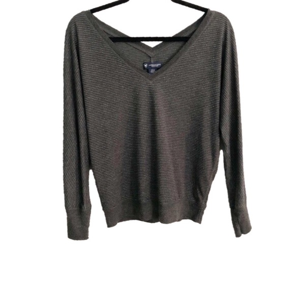 American Eagle Outfitters Tops - American Eagle Gray Long Sleeve Double V Neck Top